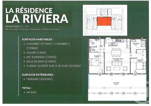 Appartement F3 à vendre - 3 pièces - 69,91 m2 - Morteau - 25 - FRANCHE-COMTE