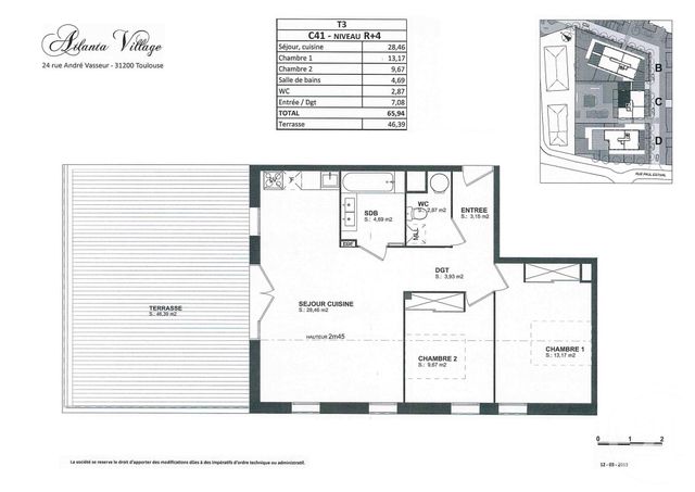 Appartement T3 à louer - 3 pièces - 66,32 m2 - Toulouse - 31 - MIDI-PYRENEES