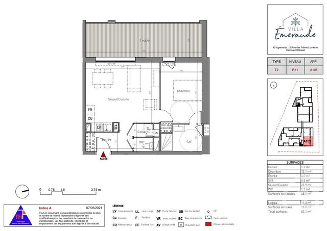 Appartement T2 à vendre - 2 pièces - 45 m2 - Clermont L Herault - 34 - LANGUEDOC-ROUSSILLON