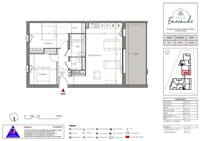 Appartement T3 à vendre - 3 pièces - 67,80 m2 - Clermont L Herault - 34 - LANGUEDOC-ROUSSILLON