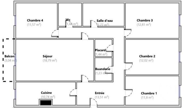 Appartement F5 à vendre - 5 pièces - 100 m2 - Puteaux - 92 - ILE-DE-FRANCE